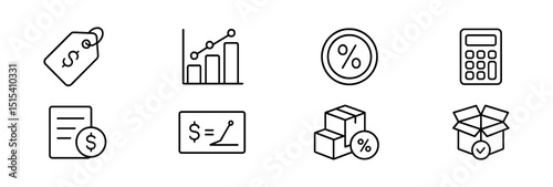 Finance and business line icon set - outline for analytics and calculation
