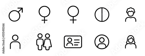 Gender symbol icon set - outline style for identity and diversity representation