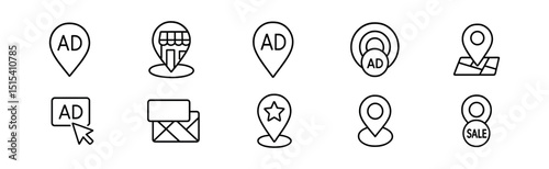 Marketing & advertising icon set - outline, promotions & campaign symbols