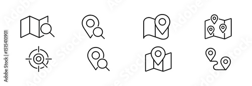 Navigation & map outline icon set - line style, location and gps symbols