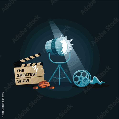 vector icons for cinema, Director's Chair , theatrical roles, video tape, cinema shattered spotlight, Theater Ticket
