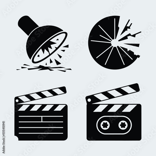 vector icons for cinema, Director's Chair , theatrical roles, video tape, cinema shattered spotlight, Theater Ticket
