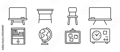 Classroom elements icon set - outline graphics for educational themes