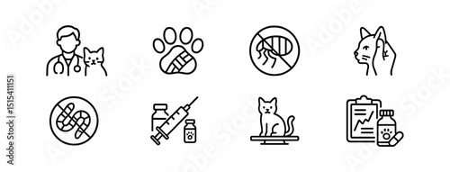 Veterinary line icon set - animal care, pet health, and medical symbols