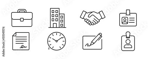 Business essentials line icon set - flat symbols for corporate, office, and work