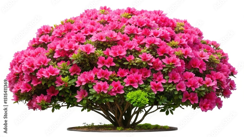 Fototapeta premium Beautiful Pink Azalea Bush in Full Bloom with Green Leaves Background