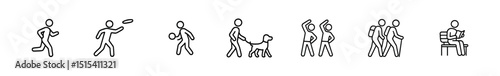 Icon set of people activities - outline, fitness, walking, sports, reading