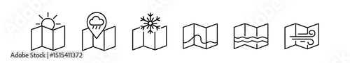 Weather outline icon set - maps and forecast symbols, climate, linear design