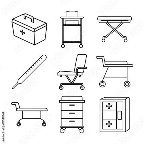  Medical Equipment and Hospital Tools Line Icons Set