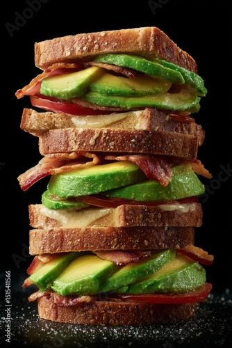 Delicious Bacon and Avocado Sandwich Stacked High on a Dark Surface Ready to ...