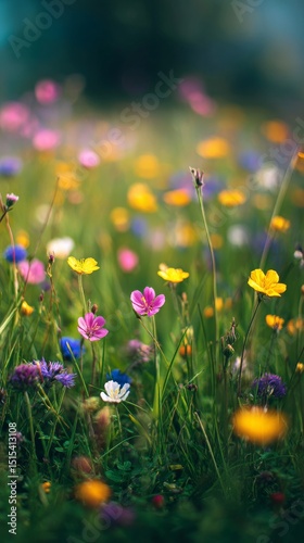Flower Meadow in Spring Showcasing Vibrant Colors and Natural Beauty During G...