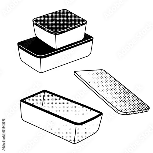 reusable kitchen containers with lids, black and white line art for eco-friendly living