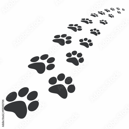 Black paw prints trail across white background for animal and pet related imagery