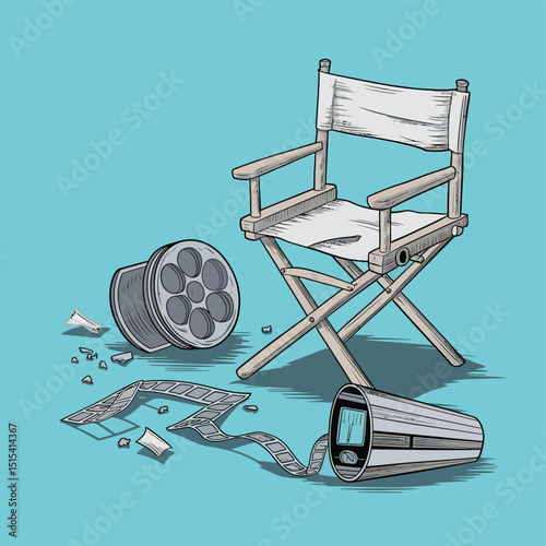 vector icons for cinema, Director's Chair , theatrical roles, video tape, cinema shattered spotlight, Theater Ticket

