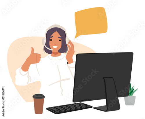 Woman travel agency agent cartoon character gesturing thumbsup providing professional service