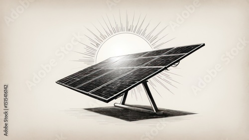 Solar panel on a stand, sun in the background