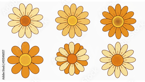 Daisy chamomile set. Yellow Hand drawn Camomile icon. Cute round flower head plant collection. Love card symbol. Growing concept. Childish style. Simple flat design. White background.