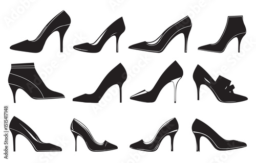 Women's shoes, high heels, footwear silhouette vector illustration