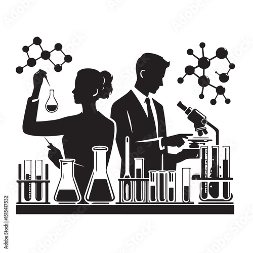 Black Color Science Lab Technician Silhouette Vector Illustration, Solid White Background