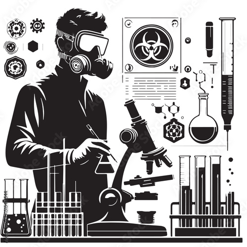 Black Color Science Lab Technician Silhouette Vector Illustration, Solid White Background