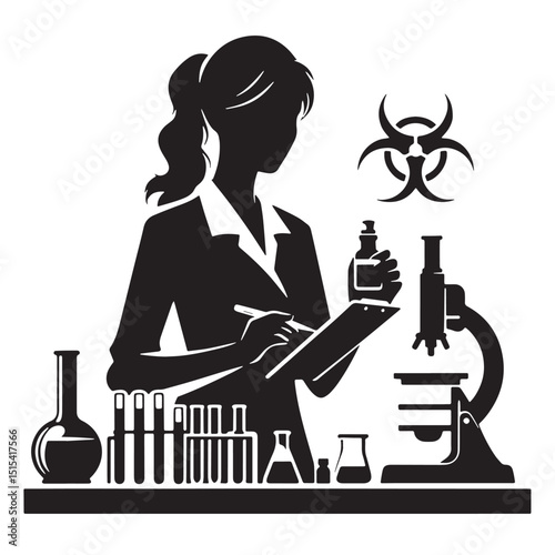 Black Color Science Lab Technician Silhouette Vector Illustration, Solid White Background