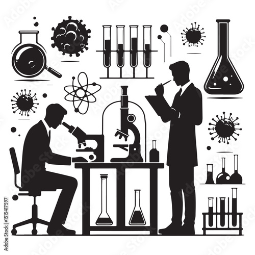 Black Color Science Lab Technician Silhouette Vector Illustration, Solid White Background