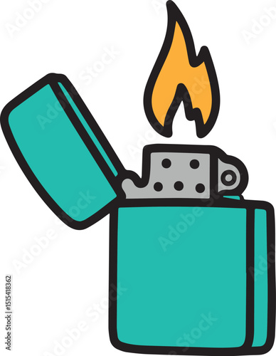 Cartoon Teal Lighter with Flame