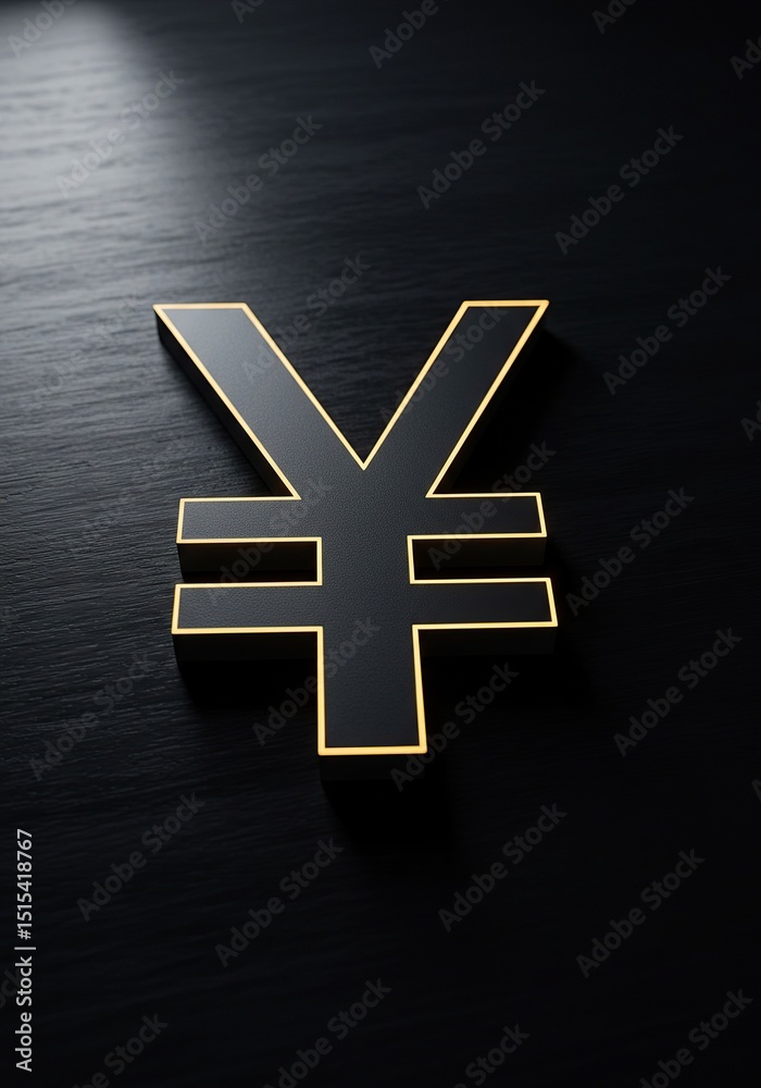 Obraz premium Golden Japanese Yen (JPY) Currency Symbol Standing on a Dark Textured Background - Finance, Economy, and Investment Concept.