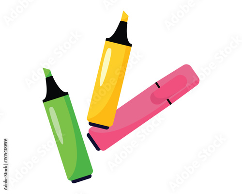 Multicolored felt-tip pens. Three felt-tip pens. Vector illustration