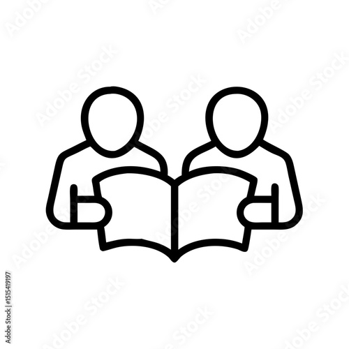 Two individuals reading together from an open book icon  