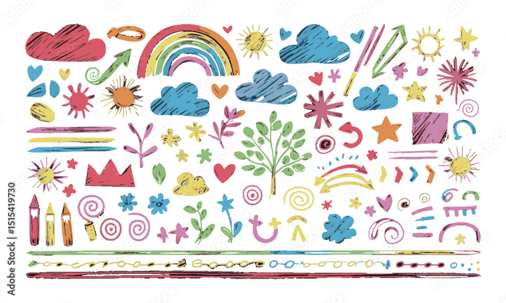 Obraz premium Playful vector illustration inspired by children's doodles using chalk on a blackboard,the composition should feature a wide variety of hand-drawn elements, easily scalable and editable. 