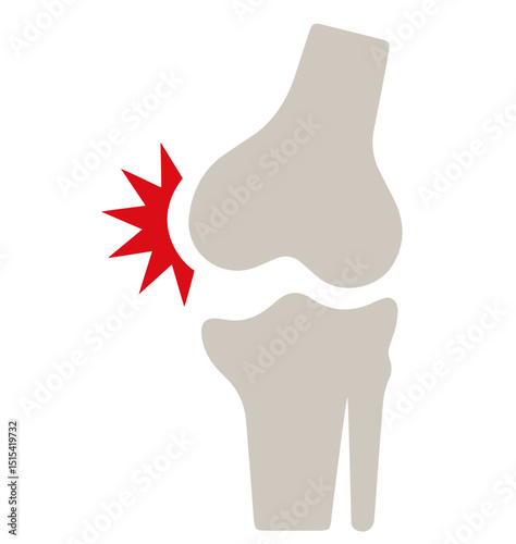 Illustration of Human Knee Joint with Pain Highlighted in Red, Medical Anatomy Icon. Joint Pain, Arthritis, Injury, Orthopedic Health, Physiotherapy and Treatment Symbol

