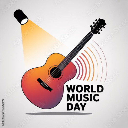 World Music Day Guitar silhouette icon. Vector Illustration on white background.
