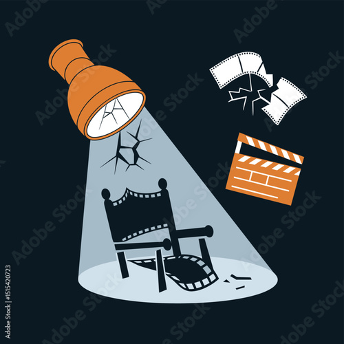 vector icons for cinema, Director's Chair , theatrical roles, video tape, cinema shattered spotlight, Theater Ticket
