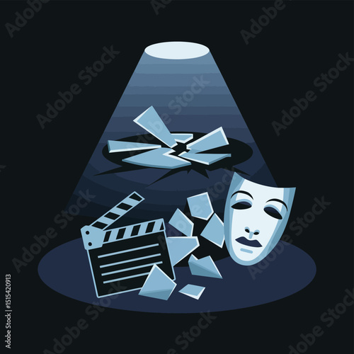 vector icons for cinema, Director's Chair , theatrical roles, video tape, cinema shattered spotlight, Theater Ticket
