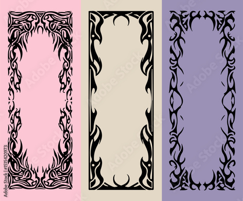 Vector illustration of three flame-patterned frames in pastel colors, created in popular Y2K style, known for bold, futuristic, and playful aesthetics.