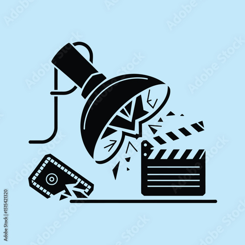 vector icons for cinema, Director's Chair , theatrical roles, video tape, cinema shattered spotlight, Theater Ticket
