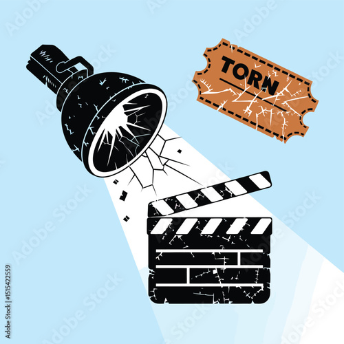vector icons for cinema, Director's Chair , theatrical roles, video tape, cinema shattered spotlight, Theater Ticket
