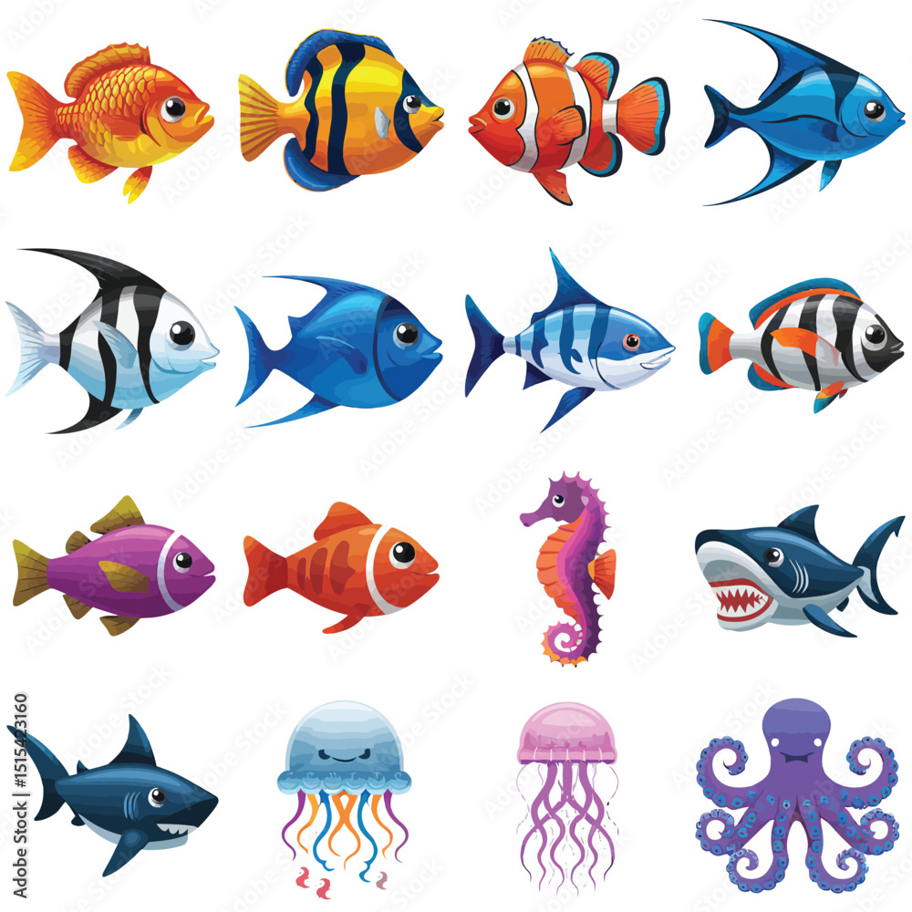 Naklejka premium illustrations vector design for sea beach marine creatures icon sword tail fish design items