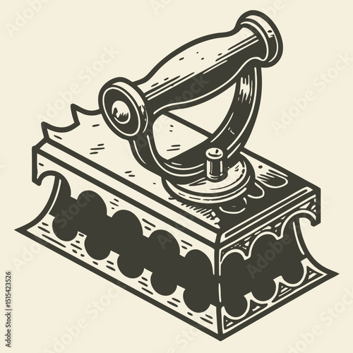 Vintage Antique Ironing Tool Illustration Retro Clothing Iron Design