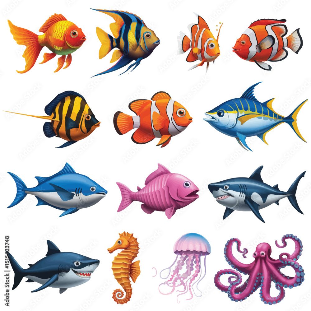 Naklejka premium illustrations vector design for sea beach marine creatures icon sword tail fish design items 