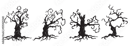 Tree halloween illustration vector set