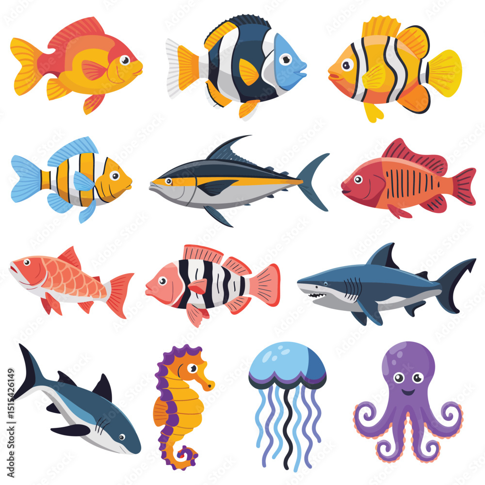 Fototapeta premium illustrations vector design for sea beach marine creatures icon sword tail fish design items 