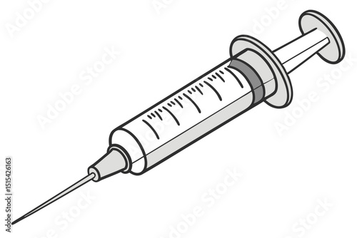 Vector illustration of a medical syringe designed for healthcare and vaccination purposes, commonly used in clinics and hospitals for injections and administering medications