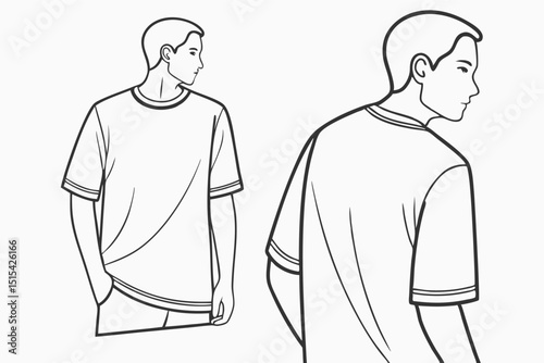 Vector illustration of a casual young man wearing a cap and a t-shirt from the back, showcasing a simple yet stylish design suitable for modern apparel