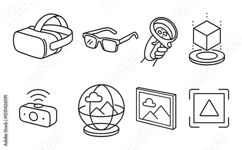 Ar and vr tech line icons set – digital, virtual reality and augmented symbols