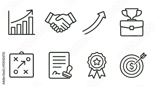 Business success outline icons set – growth, achievement and opportunity symbols