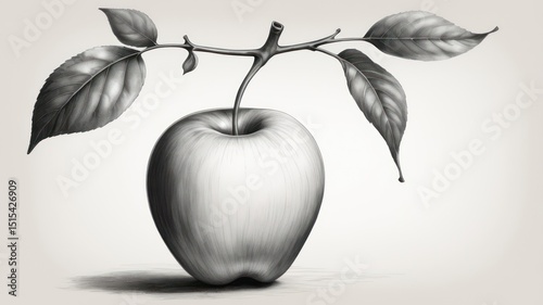 Monochrome apple with leaves
