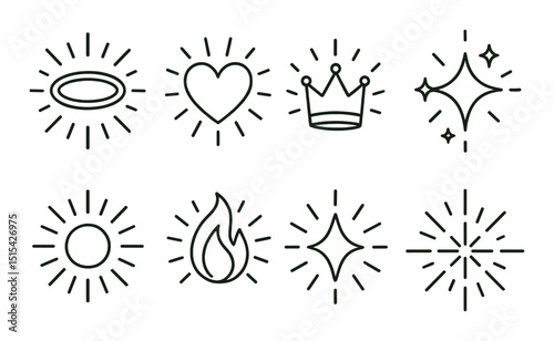 Radiant halo linear icons set – outline, luminous and glowing symbol collection
