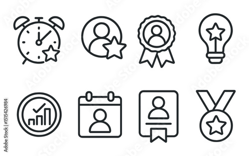 Employee award outline icons set – recognition, simple and achievement symbols